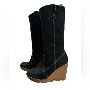 Michael Kors Black Suede Wedge Boots Sz 8